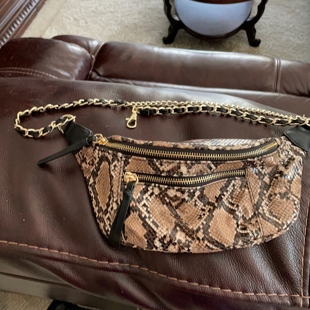 Faux Snakeskin fanny pack with chain waistband.